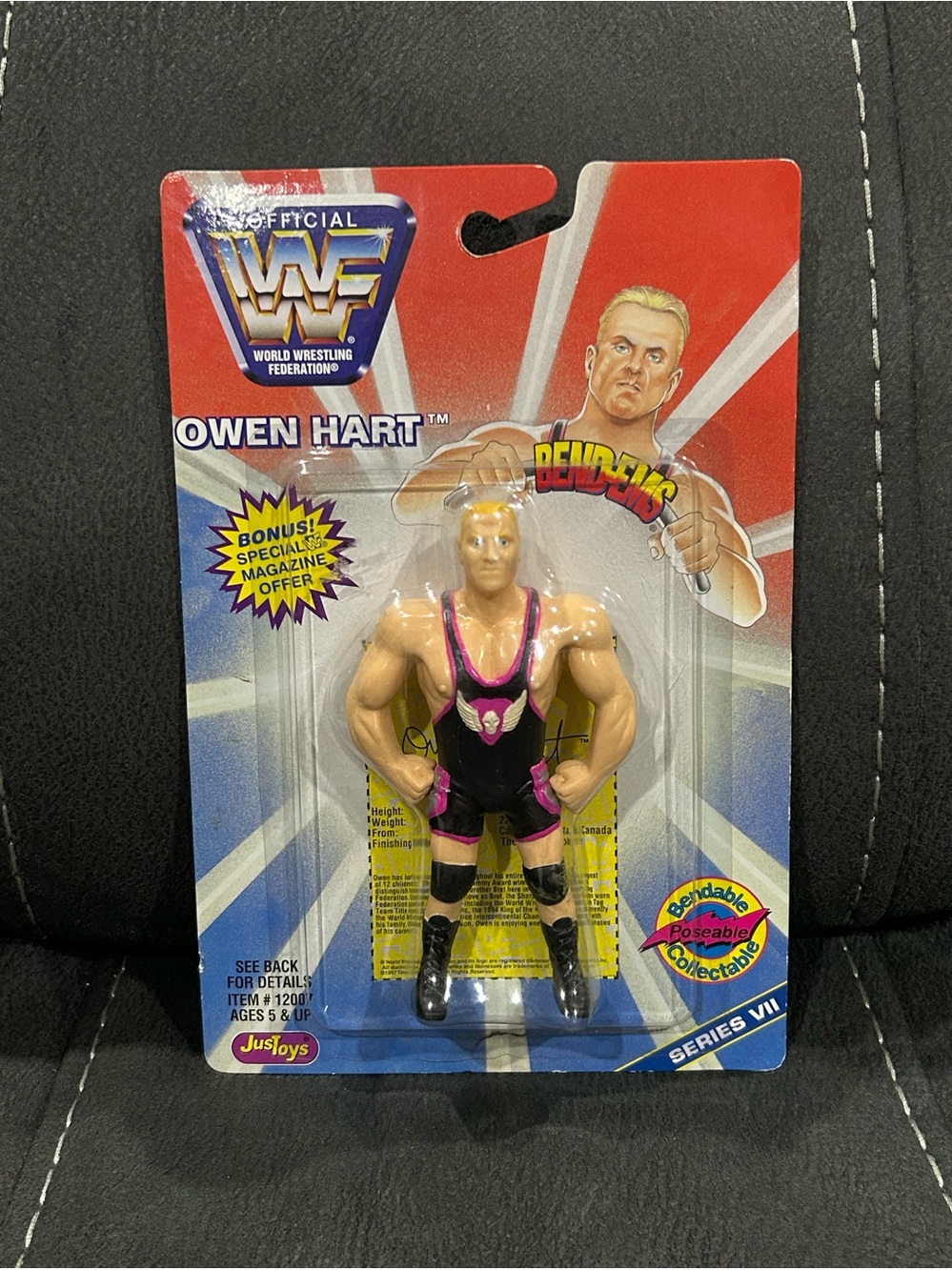 Owen Hart WWF Bend-ems series 7 MOC! By Justtoys! Vintage!
